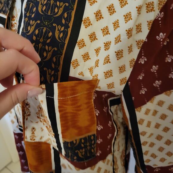 TruSelf Boho Patchwork Button Down Shirt Womens Medium Cotton Blend - Picture 3 of 6